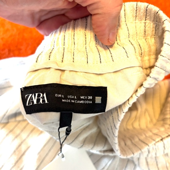 Zara light cream striped linen blend high elastic waist pants NWT - Picture 7 of 10